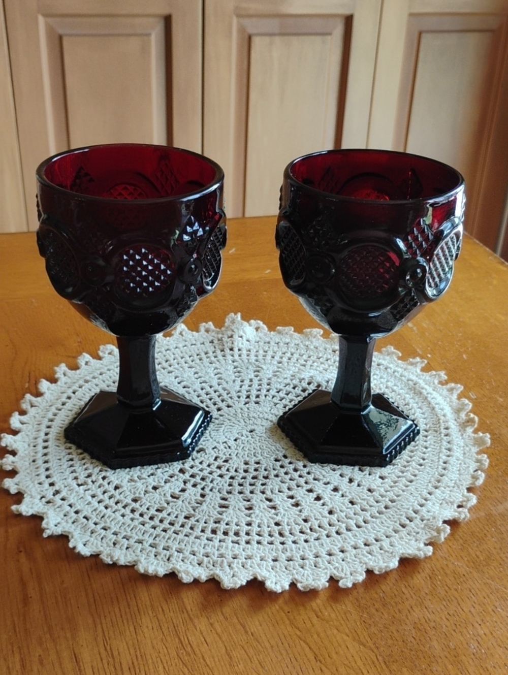 Avon Water Goblet 1876 Cape Cod Ruby Red Pressed Glass Set/2